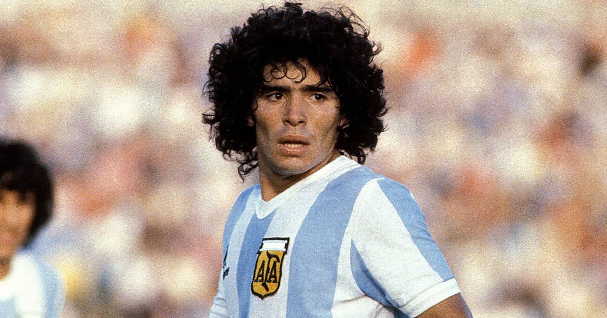Diego Armando Maradona playing in a game against Germany. Argentina, January 1981.