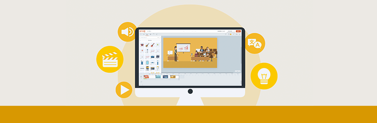 Banner image for blog post Check out our free trial of Vyond Studio. The image showcases a computer screen with Vyond studio on it.