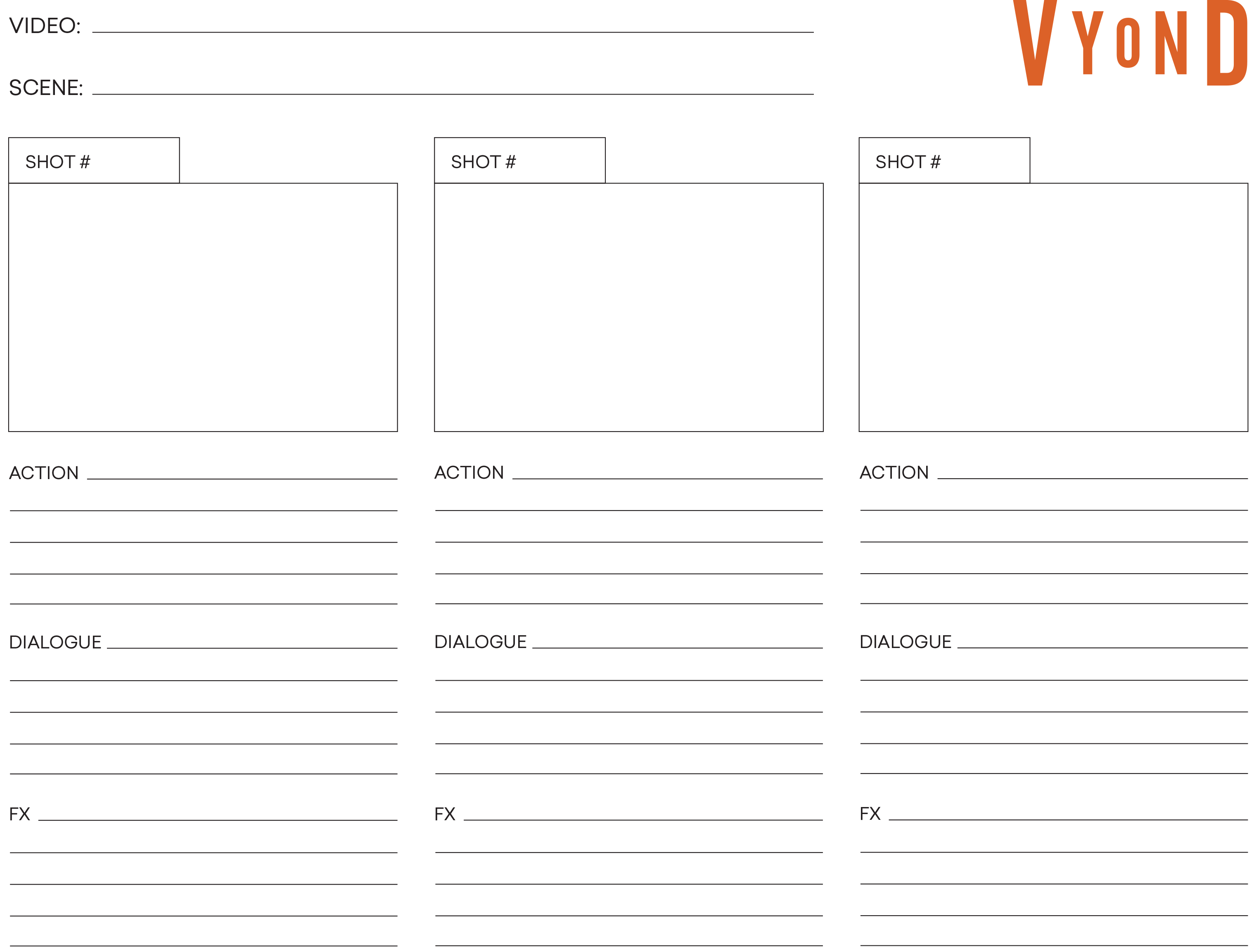 A blank template for filling in your own storyboard. Part of video slideshow resource post